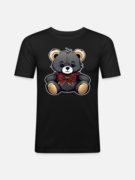 Cute Teddy Bear with Bow - Men's Slim Fit T-Shirt - black
