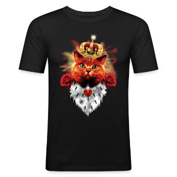 Red Roses Cat King - rote Katze mit Krone - Männer Slim Fit T-Shirt - Schwarz - Vorne - Nik (191cm)