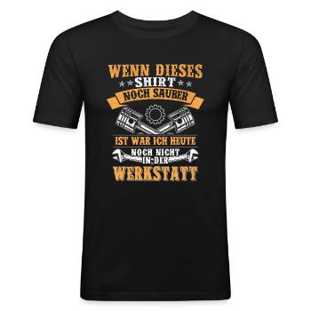Werkstatt Schrauber Spruch - Männer Slim Fit T-Shirt - Schwarz - Vorne - Nik (191cm)