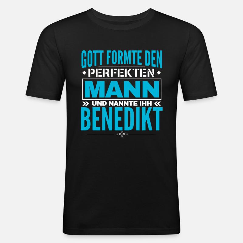 Benedikt Name Design - Männer Slim Fit T-Shirt - Schwarz