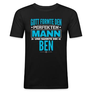 Ben Name Design - Männer Slim Fit T-Shirt - Schwarz - Vorne - Nik (191cm)