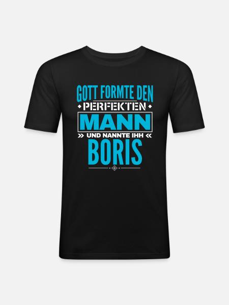 Boris Name Design - Männer Slim Fit T-Shirt - Schwarz