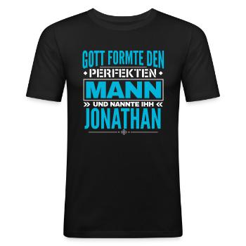 Jonathan Name Design - Männer Slim Fit T-Shirt - Schwarz - Vorne - Nik (191cm)
