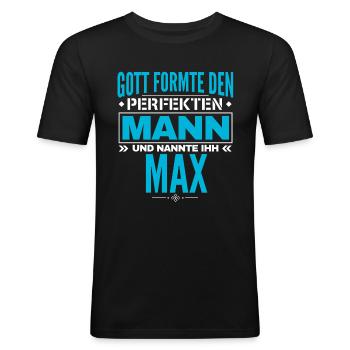 Max Name Design - Männer Slim Fit T-Shirt - Schwarz - Vorne - Nik (191cm)