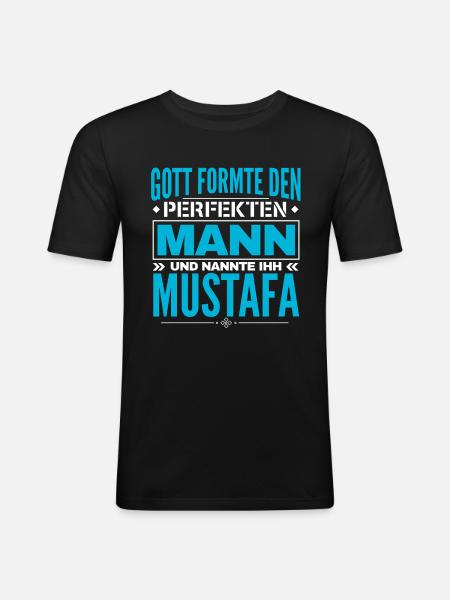 Mustafa Name Design - Männer Slim Fit T-Shirt - Schwarz