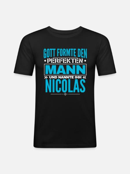 Nicolas Name Design - Männer Slim Fit T-Shirt - Schwarz