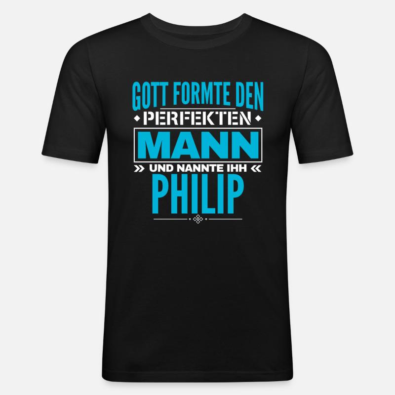 Philip Name Design - Männer Slim Fit T-Shirt - Schwarz