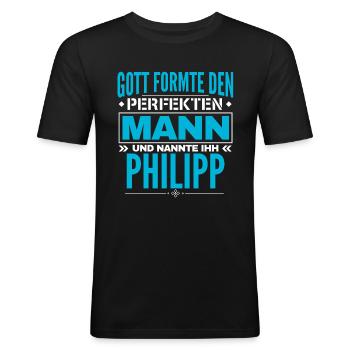 Philipp Name Design - Männer Slim Fit T-Shirt - Schwarz - Vorne - Nik (191cm)
