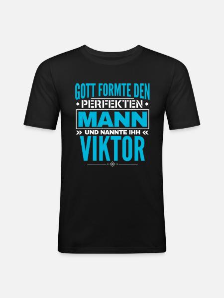 Viktor Name Design - Männer Slim Fit T-Shirt - Schwarz