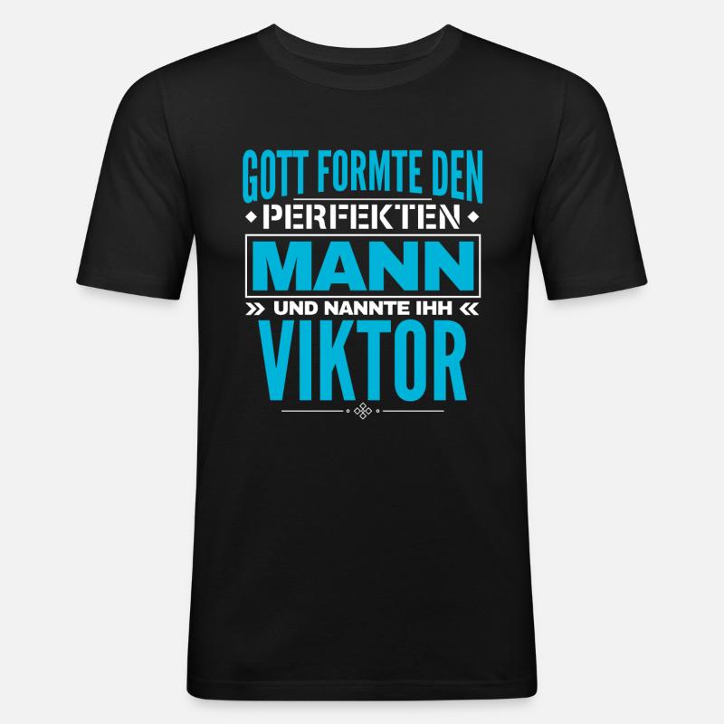 Viktor Name Design - Männer Slim Fit T-Shirt - Schwarz