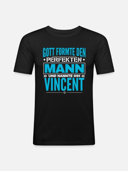 Vincent Name Design - Männer Slim Fit T-Shirt - Schwarz