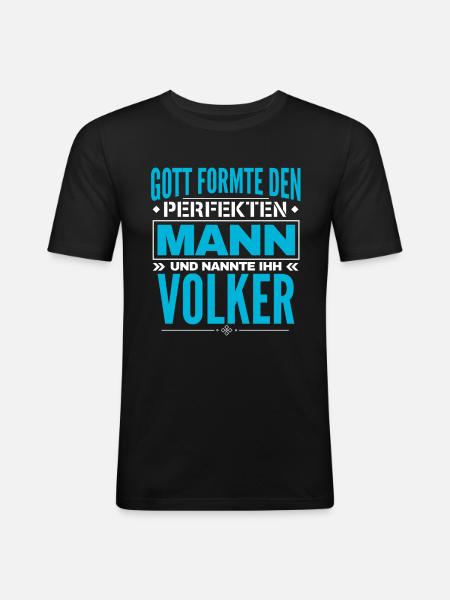 Volker Name Design - Männer Slim Fit T-Shirt - Schwarz