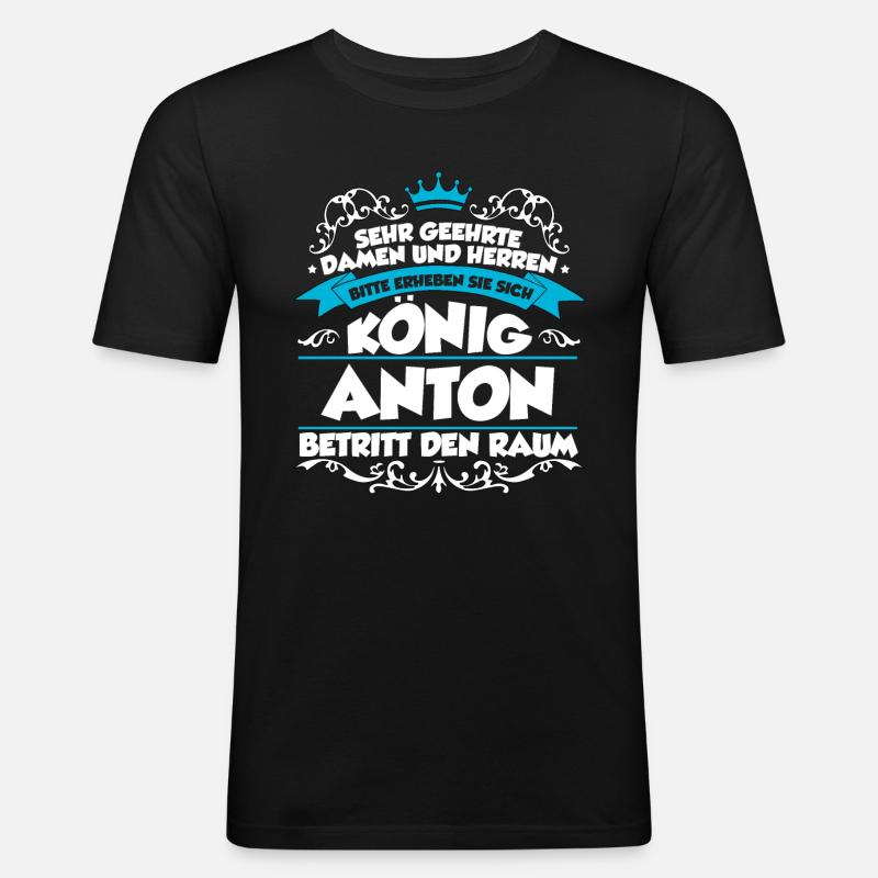 Anton Name Design - Männer Slim Fit T-Shirt - Schwarz