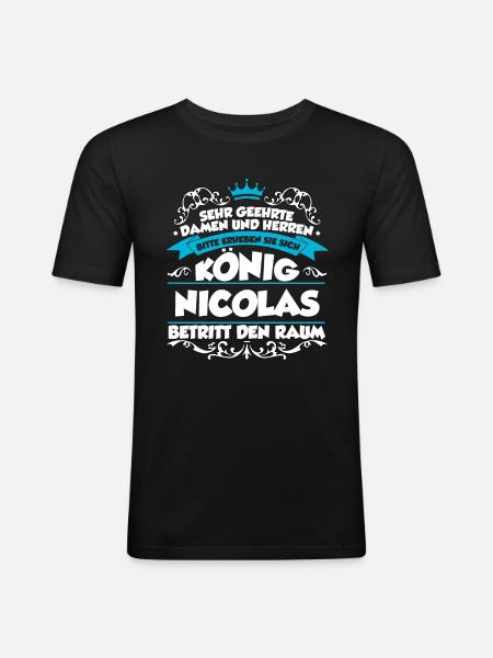 Nicolas Name Design - Männer Slim Fit T-Shirt - Schwarz