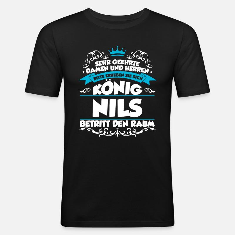 Nils Name Design - Männer Slim Fit T-Shirt - Schwarz