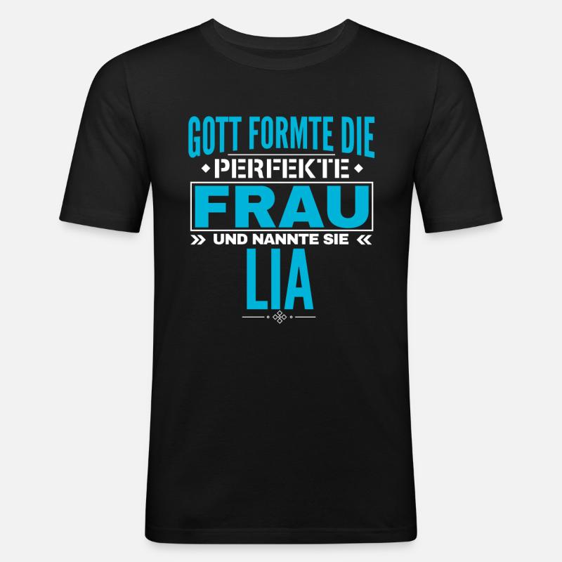 Lia Name Design - Männer Slim Fit T-Shirt - Schwarz