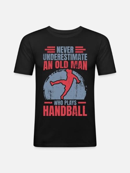 Handball Großvater - Männer Slim Fit T-Shirt - Schwarz