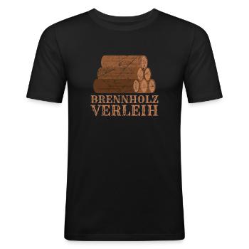 Brennholz Verleih Feuerholz - Männer Slim Fit T-Shirt - Schwarz - Vorne - Nik (191cm)