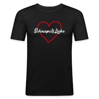 Schnaps Liebe Herz - Männer Slim Fit T-Shirt - Schwarz - Vorne - Nik (191cm)