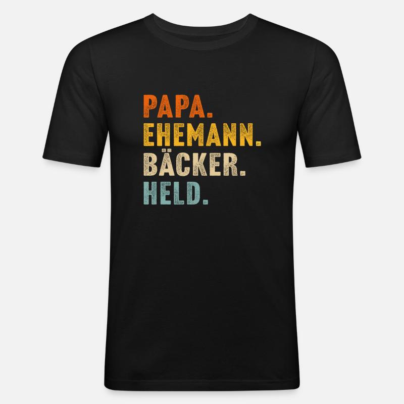 papa ehemann Bäcker held - Männer Slim Fit T-Shirt - Schwarz