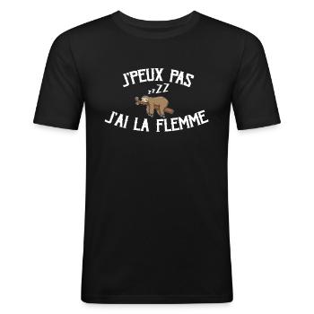 Je Peux Pas J'ai La Flemme - T-shirt près du corps Homme - noir - Devant - Nik (191cm)