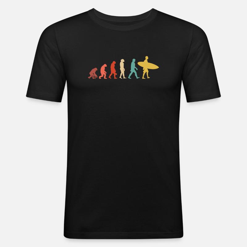 Evolution des Surfens - Männer Slim Fit T-Shirt - Schwarz