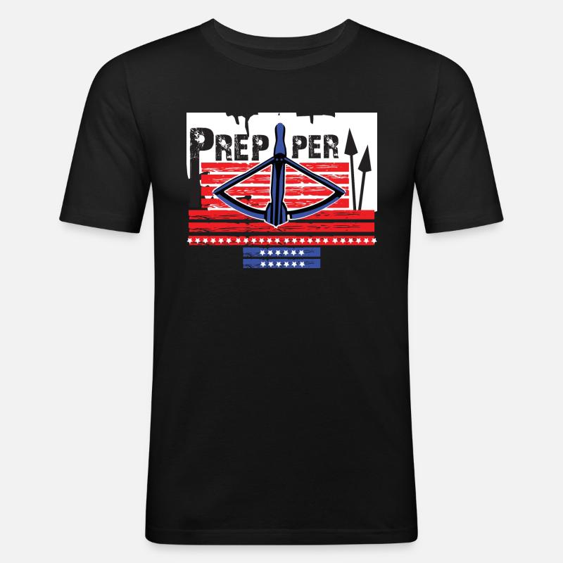 Prepper überlebt mit Armbrust - Männer Slim Fit T-Shirt - Schwarz