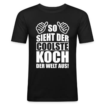 Koch Kochen Spruch Lustig Geschenk - Männer Slim Fit T-Shirt - Schwarz - Vorne - Nik (191cm)