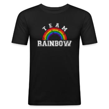 Team Rainbow LGBT Gay Pride Regenbogen CSD - Männer Slim Fit T-Shirt - Schwarz - Vorne - Nik (191cm)