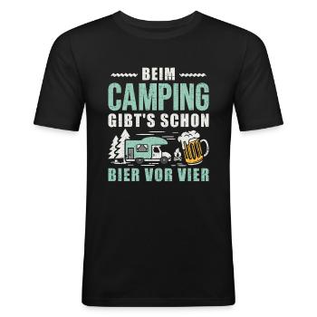 Wohnmobil Camping Bier Camper - Männer Slim Fit T-Shirt - Schwarz - Vorne - Nik (191cm)