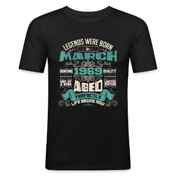 March 1969 | birthday gift - T-shirt près du corps Homme - noir - Devant - Nik (191cm)