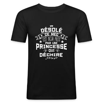 Désolé Ce Mec est déjà pris par une princesse - T-shirt près du corps Homme - noir - Devant - Nik (191cm)