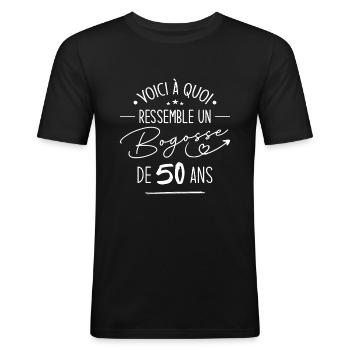Bogosse 50 ans Cadeau Humour Anniversaire 50 ans - T-shirt près du corps Homme - noir - Devant - Nik (191cm)