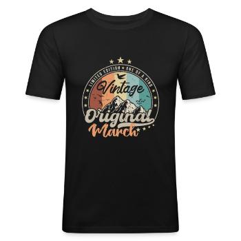 Born in March Geburtstagsgeschenk - Männer Slim Fit T-Shirt - Schwarz - Vorne - Nik (191cm)