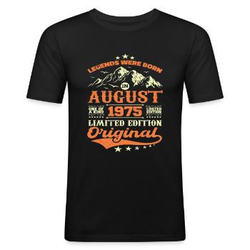 Août 1975 Anniversaire 1975 légendes Août - T-shirt près du corps Homme - noir - Devant - Nik (191cm)