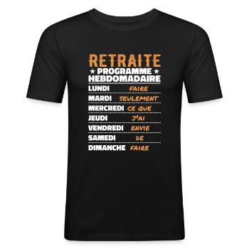 Retraite Programme Hebdomad Retraite Rigolo - T-shirt près du corps Homme - noir - Devant - Nik (191cm)