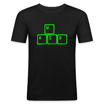 WASD Nerd Gamer Keyboard Shirt - T-shirt près du corps Homme - noir - Devant - Nik (191cm)