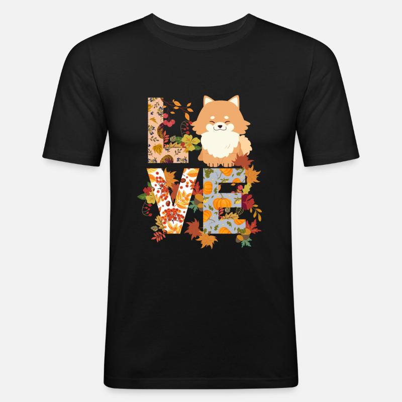 Zwergspitz Hund Herbst Dankbarkeit Liebe - Männer Slim Fit T-Shirt - Schwarz