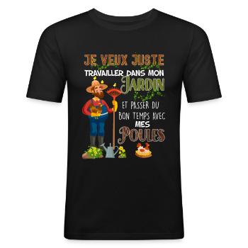 Jardin et mes poules.png - T-shirt près du corps Homme - noir - Devant - Nik (191cm)