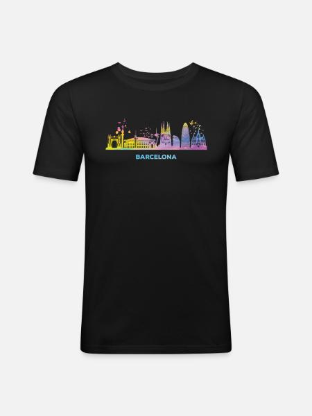 Barcelonische Skyline Barcelone - T-shirt près du corps Homme - noir
