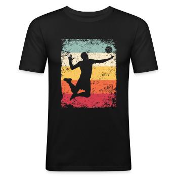 Volleyball Spieler Retro Beach Volleyball - Männer Slim Fit T-Shirt - Schwarz - Vorne - Nik (191cm)