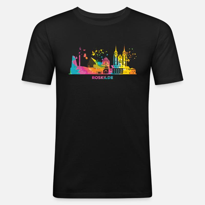 Roskilde Skyline Roskilde - Männer Slim Fit T-Shirt - Schwarz