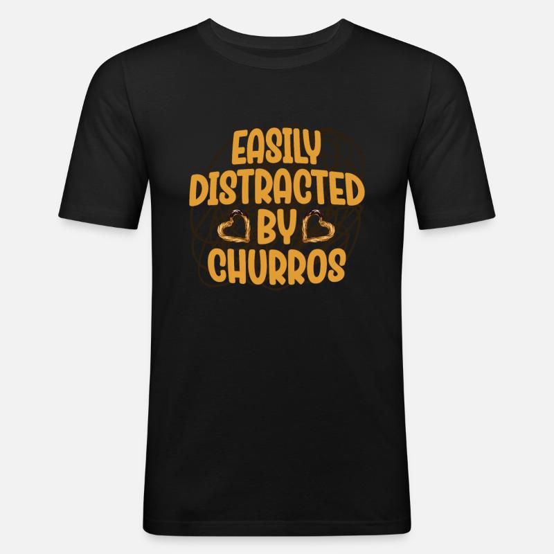 Leicht Ablenkbar Durch Churros - Männer Slim Fit T-Shirt - Schwarz