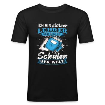 Stolzer Lehrer der besten Schüler der Welt Spruch - Männer Slim Fit T-Shirt - Schwarz - Vorne - Nik (191cm)