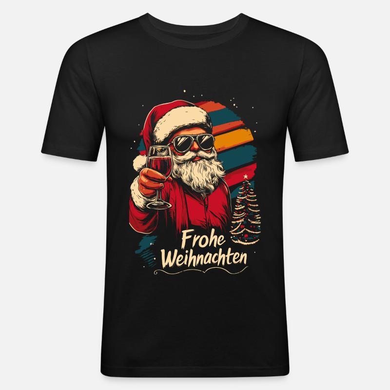 Cooler Weihnachtsmann mit Weinglas - Männer Slim Fit T-Shirt - Schwarz