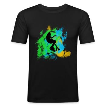 trottinette freestyle - T-shirt près du corps Homme - noir - Devant - Nik (191cm)