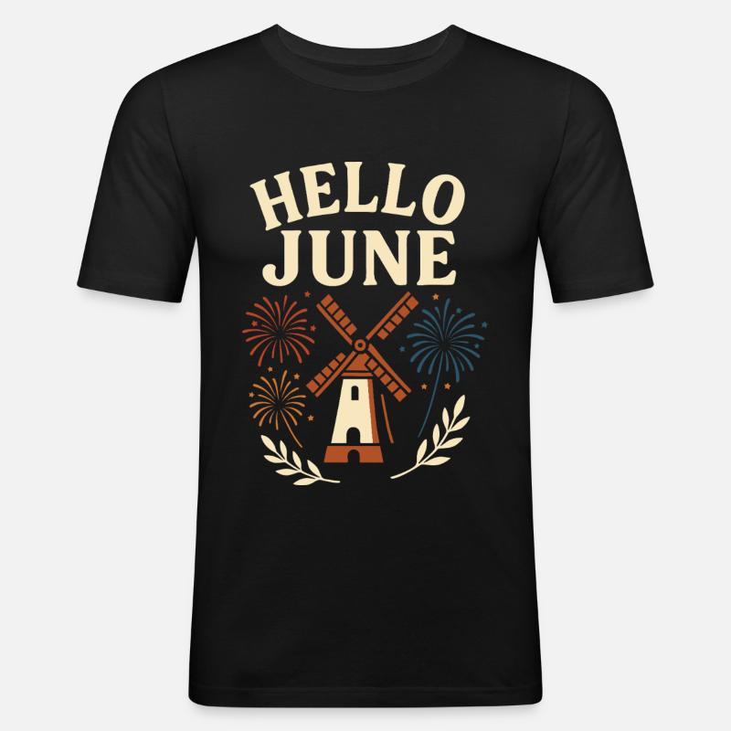 Hello June Retro Celebration Design - Männer Slim Fit T-Shirt - Schwarz