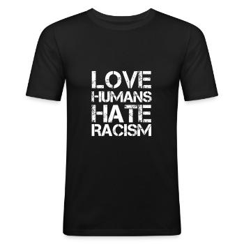 Gegen Rassismus Nazis Against Racism Antirassismus - Männer Slim Fit T-Shirt - Schwarz - Vorne - Nik (191cm)