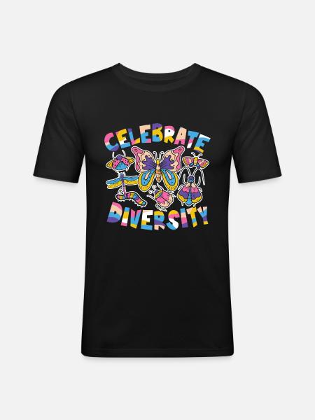 Celebrate Diversity - Männer Slim Fit T-Shirt - Schwarz