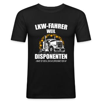 LKW Fahrer weil Disponenten auch Helden brauchen - Männer Slim Fit T-Shirt - Schwarz - Vorne - Nik (191cm)